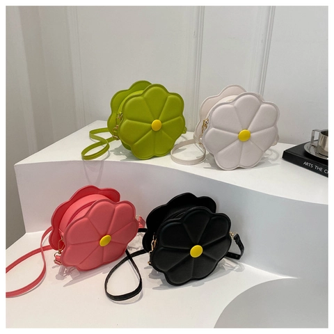 Blumenform Umhängetasche Für Damen PU Leder Süße Gänseblümchen Runde Schultertasche Verstellbarer Riemen Mode Freizeit Tasche