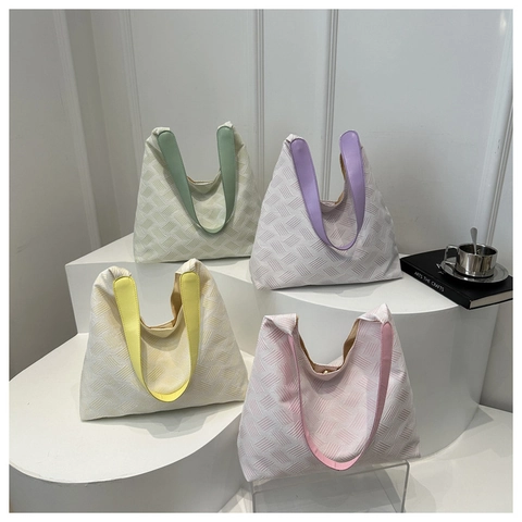 Borsa Tote Grande Donna Texture Intrecciata Tela Borsa A Spalla Hobo Ufficio Moda Minimalista Casual