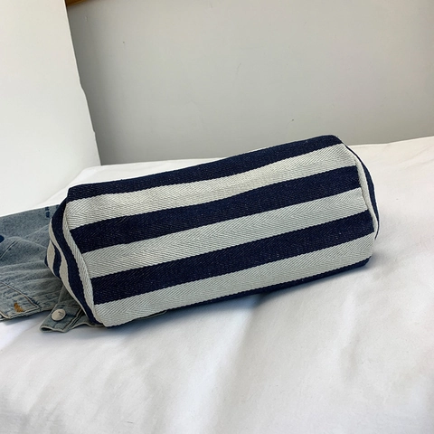 Borsa Tote In Tela Grande Capacità Strisce A Contrasto Borsa A Tracolla Borsa Casual Morbida Donna Shopping Quotidiano