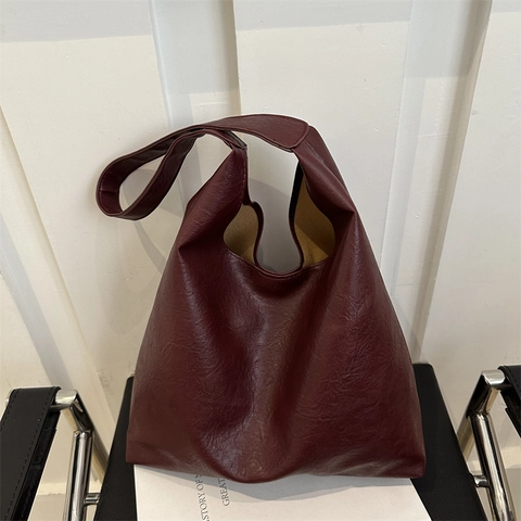 Bolso Hobo De Cuero PU Vintage Para Mujer Gran Capacidad Bolso De Hombro Casual Color Sólido Tote Diario