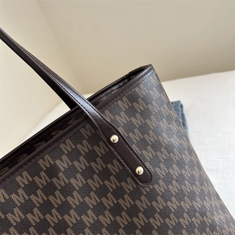 Grote Capaciteit Tote Bag PU Leer Monogram M Print Schoudertas Voor Vrouwen Woon-Werkverkeer Retro Mode