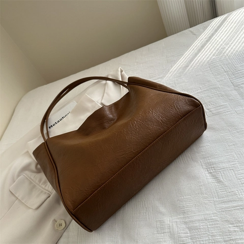 Grand Sac Fourre-Tout En Cuir PU Souple Style Rétro Minimaliste Sac À Épaule Pour Les Déplacements Quotidiens Sac À Main Polyvalent