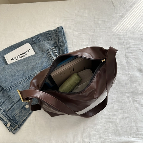 Grande Borsa Hobo Da Donna In Morbida Pelle PU Borsa A Tracolla Casual Borsa Sottobraccio Retrò Minimalista Regolabile