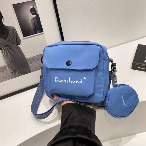 Women Nylon Crossbody Bag With Mini Round Pouch Dachshund Heart Print Small Square Shoulder Bag Lightweight