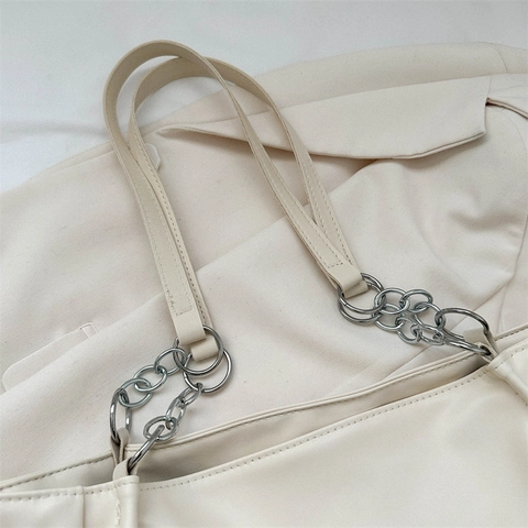 Grand Sac Cabas Femme Cuir PU Souple Bandoulière Chaîne Sac À Épaule Bureau Travail Minimaliste Sac À Main Décontracté