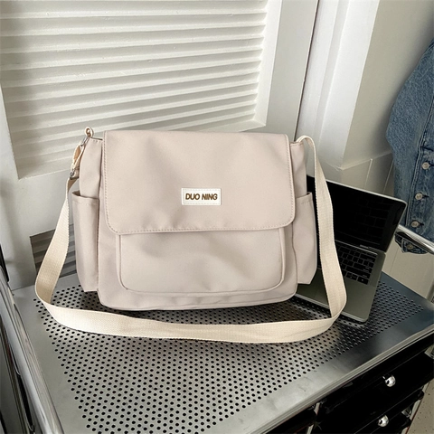 Sac Messager En Toile Grande Capacité Sac À Bandoulière Sangle Réglable Style Japonais Rétro Rabat Sac À Épaule Femmes