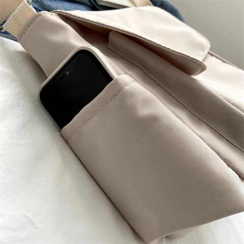 Sac Messager En Toile Grande Capacité Sac À Bandoulière Sangle Réglable Style Japonais Rétro Rabat Sac À Épaule Femmes