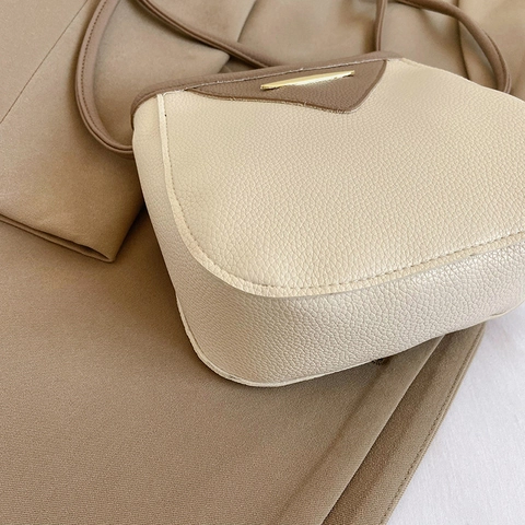 Dames Crossbody Tas Van PU Leer Met Litchi Patroon Colorblock Design Gouden Metalen Staaf Emmertas Trendy