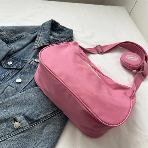 Bolso De Hombro Mujer Nylon Gran Capacidad Impermeable Bolso Bandolera Con Mini Monedero Redondo Streetwear