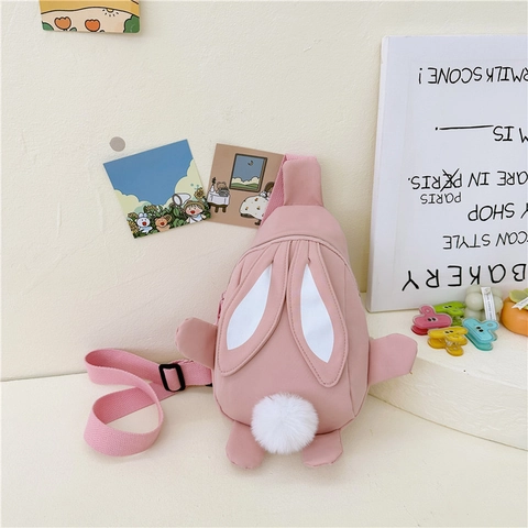 Sac Bandoulière Lapin Dessin Animé Enfants Nylon Léger Fermeture Éclair Sac Poitrine Pour Filles Voyage Extérieur Mode