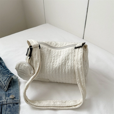 Sac À Épaule Plissé Pour Femmes En Nylon Imperméable Sac Bandoulière Avec Mini Pochette Ronde Décontracté