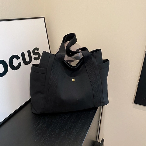 Grote Capaciteit Canvas Tote Bag Retro Metalen Gesp Schouder Handtas Voor Woon-Werkverkeer Dagelijks School Shopping