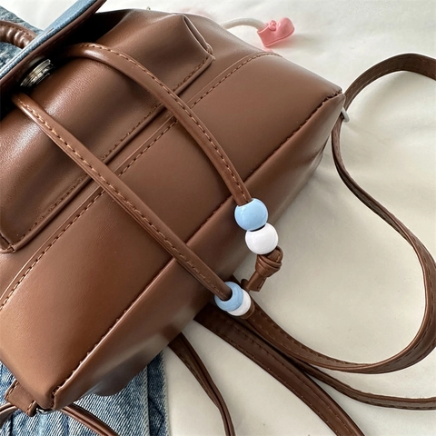Mini Fashion Backpack PU Leather Small Shoulder Bag With Plush Monster Pendant Vintage Trendy For Women Girls