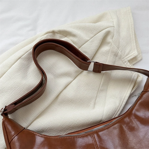 Damen Hobo Tasche Halbmond PU Leder Verstellbarer Gurt Reißverschluss Große Kapazität Retro Schultertasche