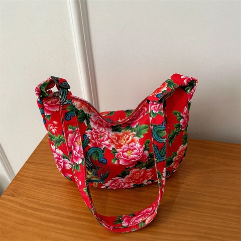Sac Bandoulière En Toile Pour Femmes Motif Floral Chinois Traditionnel Phénix Grand Sac Hobo Bandoulière Réglable