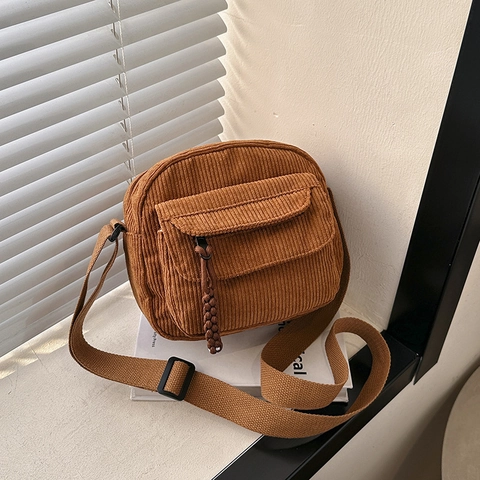 Borsa A Spalla Vintage In Velluto A Coste Tasca Con Patta Tracolla Regolabile Harajuku Casual Donne Ragazze