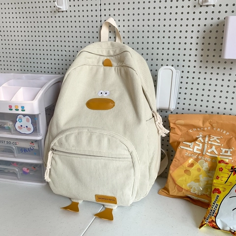 Süßer Cartoon Ente Rucksack Cord Stoff Große Kapazität Schultasche Lässig Reise Rucksack Für Kinder Und Studenten