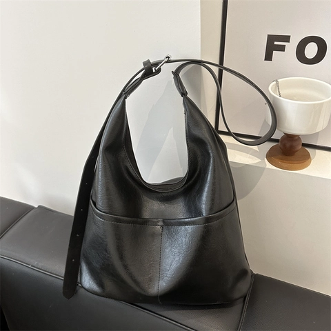 Sac À Épaule En Cuir PU Grande Capacité Retro Hobo Tote Sous L'Aisselle Commuteur Sac À Main Minimaliste Pour Femmes