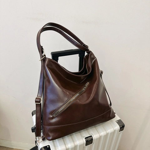Grand Sac Cabas Rétro Cuir PU Brillant Multi-Usage Sac À Épaule Bandoulière Sac À Dos Pour Femmes Commuting Versatile