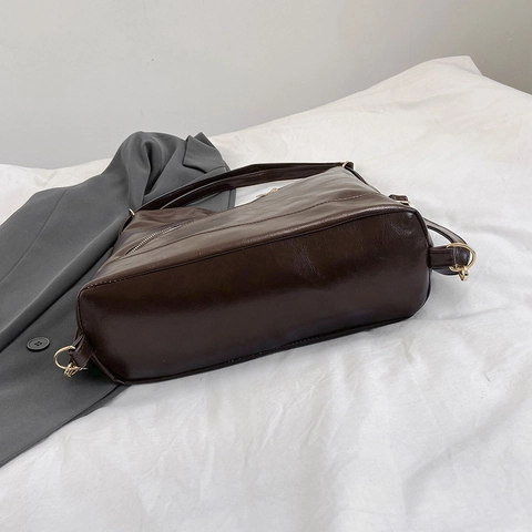 Grand Sac Cabas Rétro Cuir PU Brillant Multi-Usage Sac À Épaule Bandoulière Sac À Dos Pour Femmes Commuting Versatile