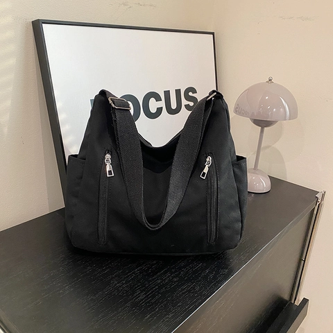 Sac À Épaule En Toile Grande Capacité Multi Poches Fermeture Éclair Bandoulière Cabas Pour Travail École Quotidien Femmes