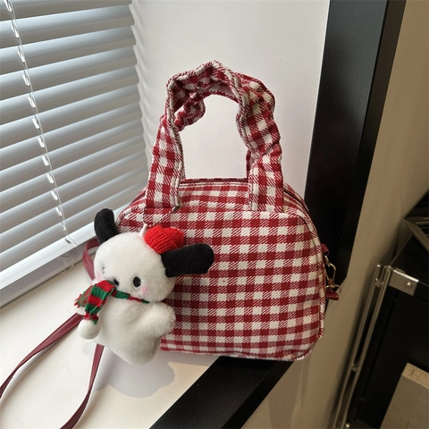 Borsa A Tracolla Vintage In Tela A Quadretti Gingham Per Donna Mini Borsa A Mano Morbida Quadrata Stile Casual Quotidiano