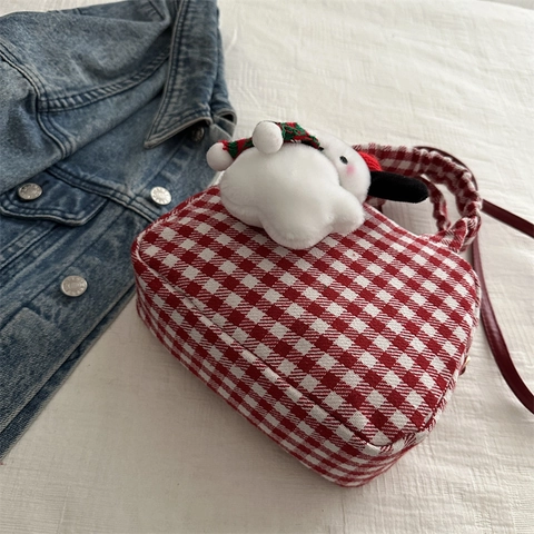 Borsa A Tracolla Vintage In Tela A Quadretti Gingham Per Donna Mini Borsa A Mano Morbida Quadrata Stile Casual Quotidiano