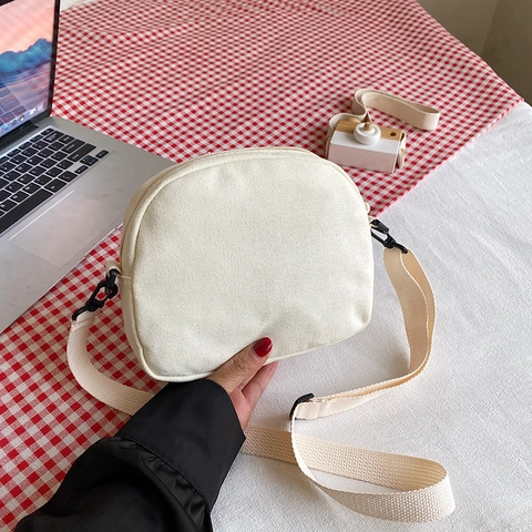 Sac Bandoulière En Toile Petit Carré Style Japonais Coréen Sangle Réglable Badge Dessin Animé Sac À Épaule Femme