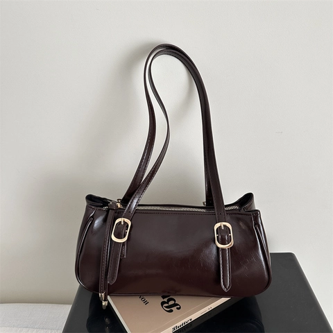 Borsa Baguette Da Donna Pelle PU Borsa A Spalla Ascellare Vintage Colore Solido Moda Pendolare Borsa Minimalista