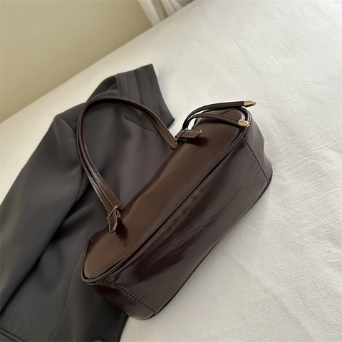 Borsa Baguette Da Donna Pelle PU Borsa A Spalla Ascellare Vintage Colore Solido Moda Pendolare Borsa Minimalista