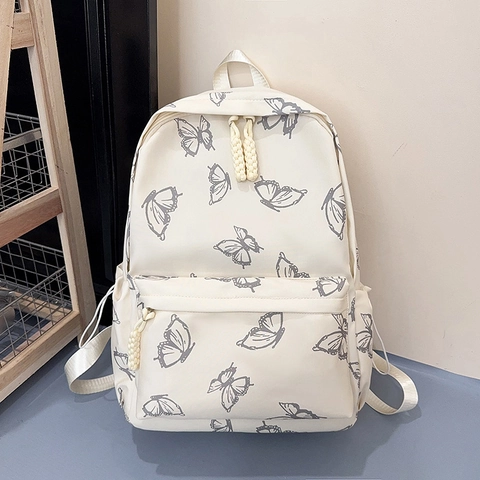 Sac À Dos Imprimé Papillon Nylon Léger Durable Sac D'école Pour Filles Sac À Dos Étudiant Décontracté
