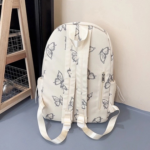 Sac À Dos Imprimé Papillon Nylon Léger Durable Sac D'école Pour Filles Sac À Dos Étudiant Décontracté