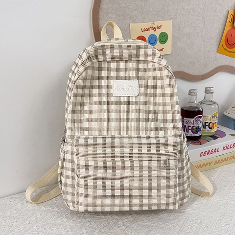 Retro Plaid Corduroy Rucksack Preppy Stil Große Kapazität Schultasche Für Studenten Frauen Casual Travel Daypack