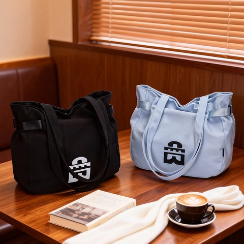 Women Large Capacity Tote Bag Polyester Geometric Print Korean Fashion Shoulder Bag For School Commuting