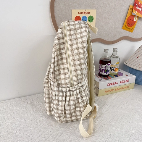 Retro Plaid Corduroy Rucksack Preppy Stil Große Kapazität Schultasche Für Studenten Frauen Casual Travel Daypack
