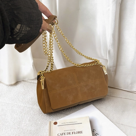 Vintage Suede Small Square Bag With Chain Strap Elegant Niche Design Underarm Shoulder Crossbody Bag For Women