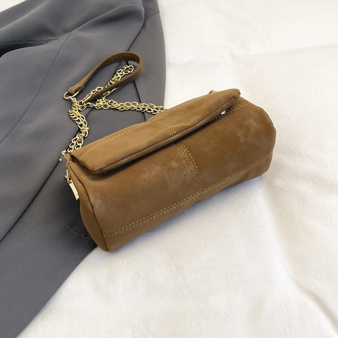 Vintage Suede Small Square Bag With Chain Strap Elegant Niche Design Underarm Shoulder Crossbody Bag For Women