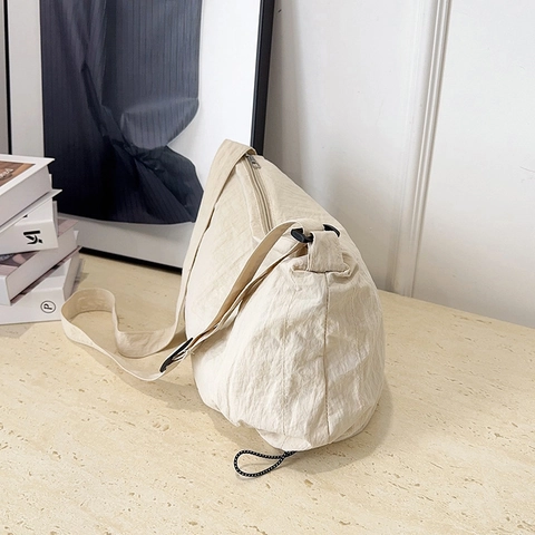 Nylon Tote Bag Large Capacity Wrinkled Texture Japanese Minimalist Crossbody Shoulder Bag For Women Students Commuting