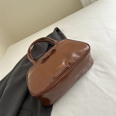 Bolso De Hombro Retro De Cuero PU Para Mujer Decoración De Lazo Bolso De Mano Boston Almohada Casual