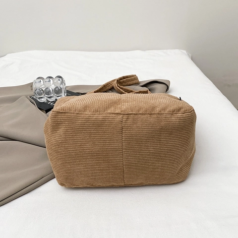 Corduroy Einkaufstasche Große Kapazität Retro Street Style Schulter Handtasche Mit Reißverschluss Für Damen Pendeln