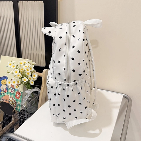 Sac À Dos Kawaii Oreilles De Chat Imprimé Étoiles En Nylon Cartable Pour Étudiants Style Japonais Mignon