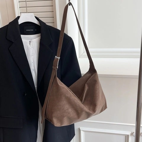 Borsa A Spalla Vintage In Pelle Scamosciata Grande Capacità Pelle Opaca Hobo Tote Per Donne Pendolarismo Quotidiano Tracolla Regolabile