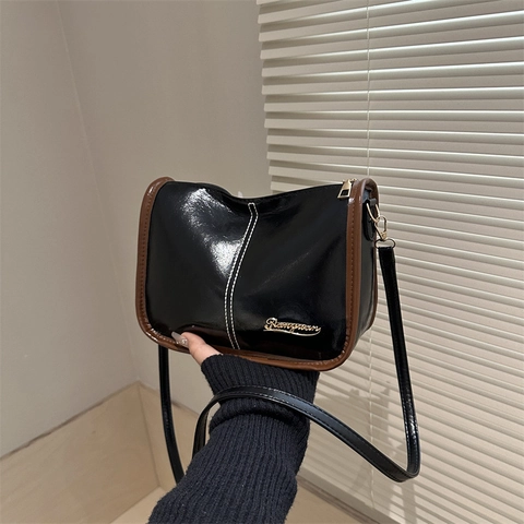 Borsa Boston Da Donna In Pelle PU Tracolla Baguette Borsa A Spalla Vintage Cuciture A Contrasto Stile Urbano Tracolla Regolabile