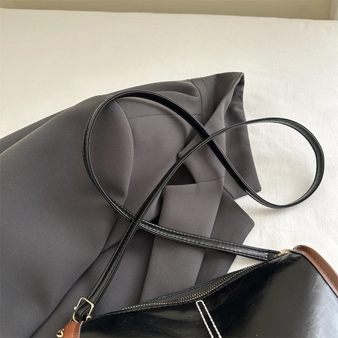 Borsa Boston Da Donna In Pelle PU Tracolla Baguette Borsa A Spalla Vintage Cuciture A Contrasto Stile Urbano Tracolla Regolabile
