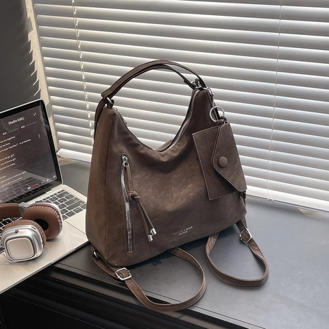 Vintage Hobo Tas Van Mat PU Leer Voor Dames Grote Capaciteit Schoudertas Met Bijpassend Klein Tasje Retro Handtas Voor Dagelijks Gebruik