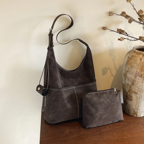 Borsa A Spalla Hobo Di Grande Capacità E Pochette Pelle PU Retro Borsa Da Pendolare Con Cuciture A Contrasto Per Donna