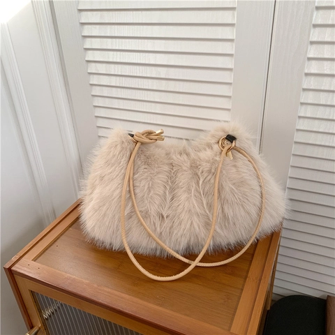 Borsa A Spalla In Pelliccia Sintetica Da Donna Grande Capacità Tote In Peluche Borsa A Mano Morbida Chiusura Lampo