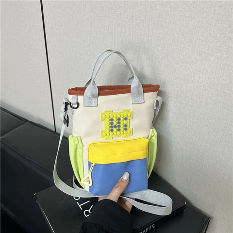 Sac Bandoulière Patchwork Nylon Multi Poches Sac À Main Décoration De Blocs Pixels Style Streetwear Casual Voyage