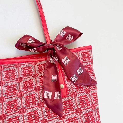 Borsa Tote In Tela Da Donna Stile Cinese Motivo Doppia Felicità Grande Capacità Borsa Da Mano Matrimonio Con Fiocco