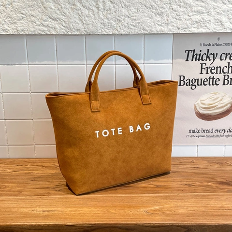 Large Capacity Tote Bag Suede-like PU Leather Letter Print Casual Commuting Handbag Shoulder Bag For Women Stylish